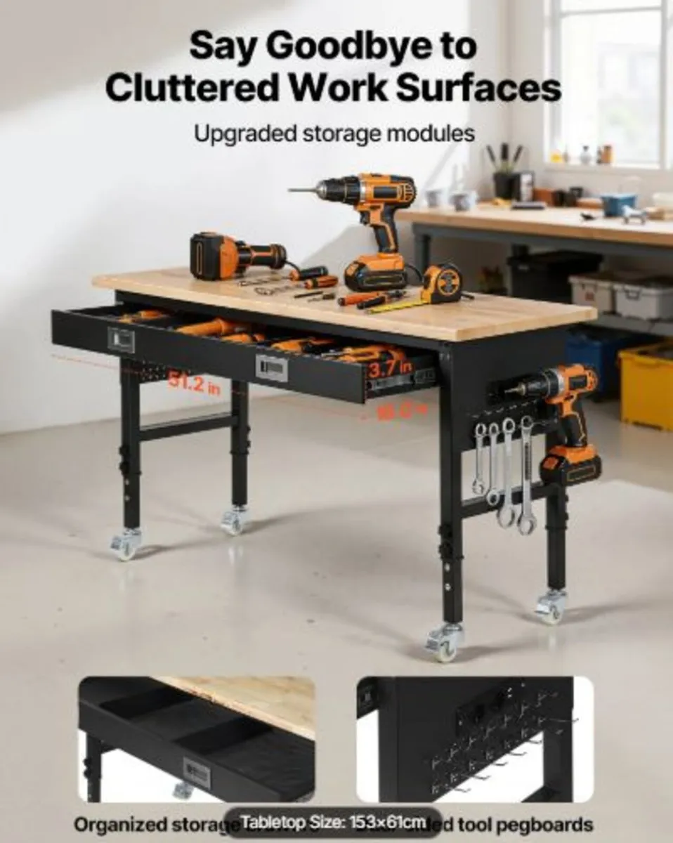 1524 mm Adjustable Workbench, 680 kg Load Capacity - Image 3