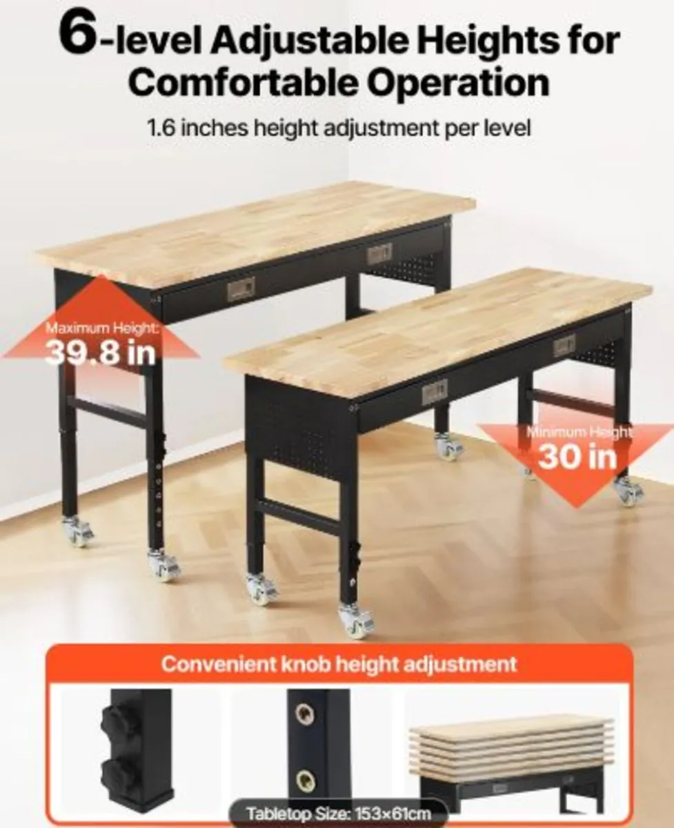 1524 mm Adjustable Workbench, 680 kg Load Capacity - Image 2