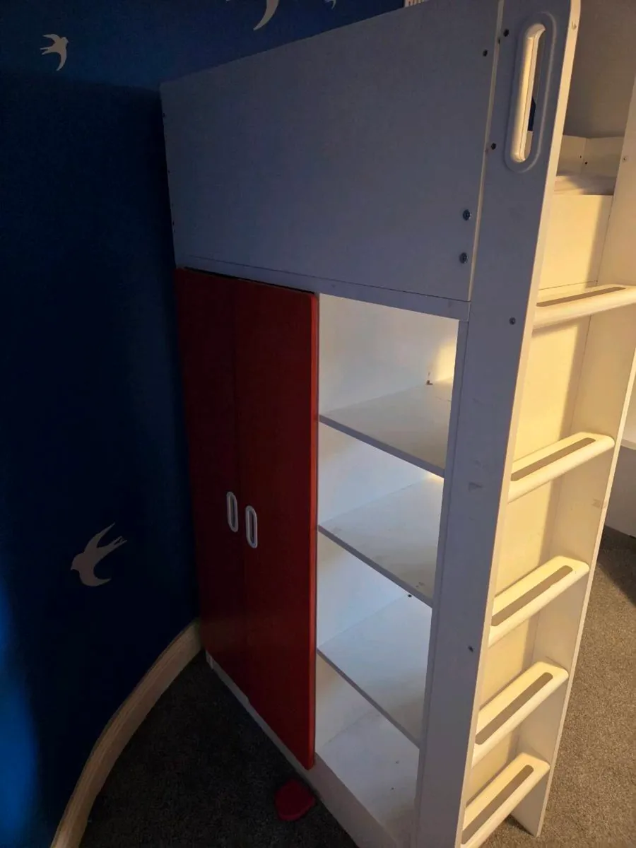 Kids loft bed with desk and storage - Image 3