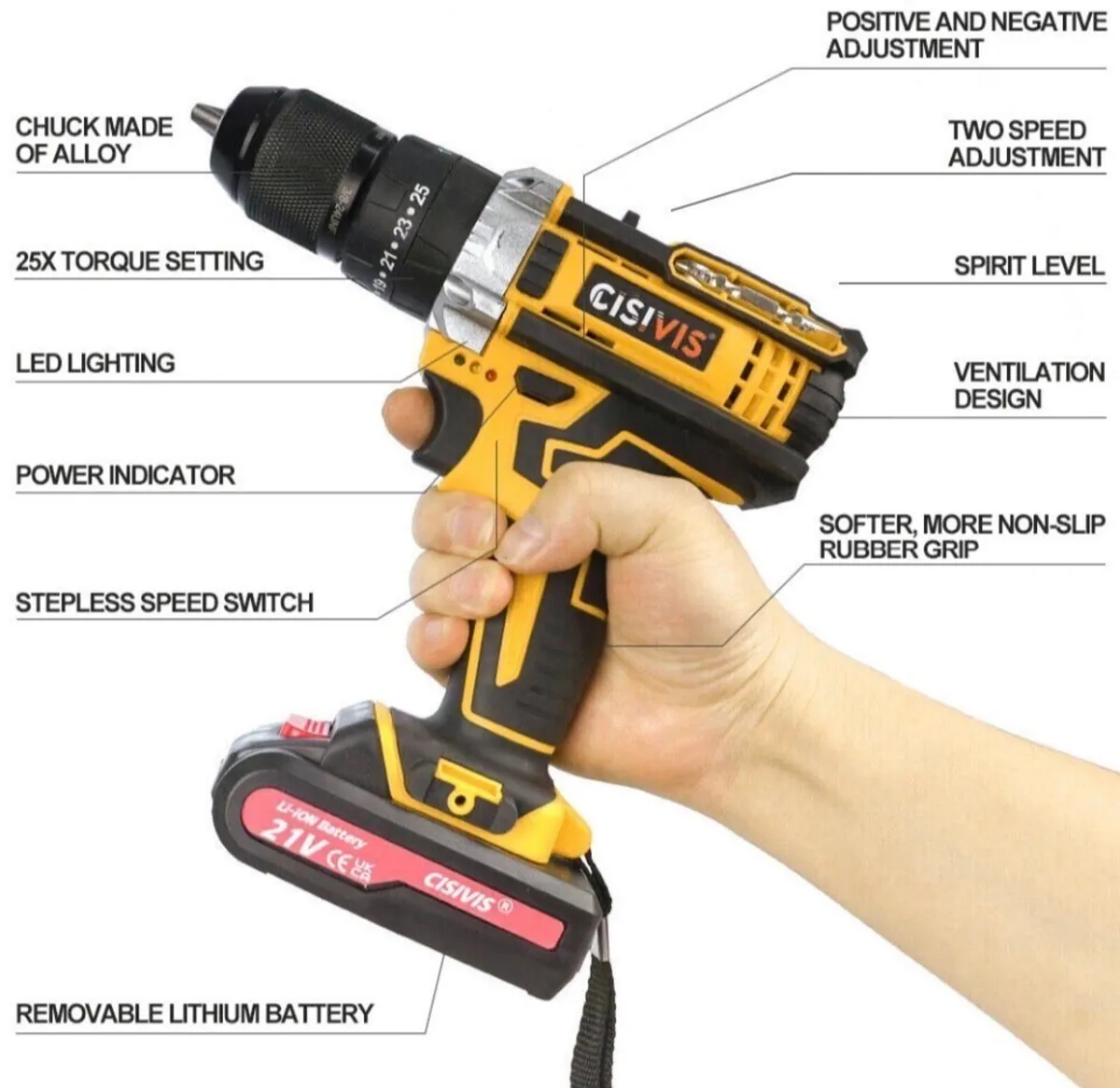 New 21v Cordless Combi Drill Screwdriver +2 Batter - Image 2