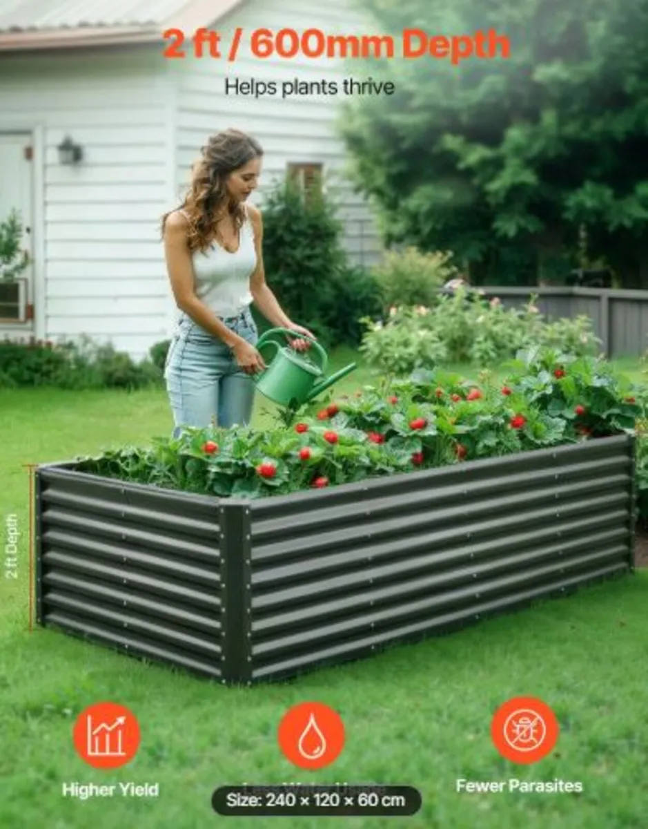 Metal Raised Garden Bed, 2.4 x 1.2 x 0.6 m Outdoor - Image 1