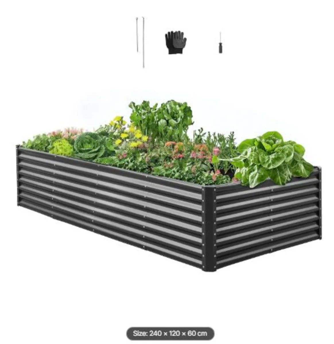 Metal Raised Garden Bed, 2.4 x 1.2 x 0.6 m Outdoor - Image 2