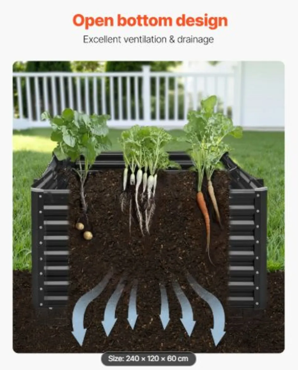 Metal Raised Garden Bed, 2.4 x 1.2 x 0.6 m Outdoor - Image 3