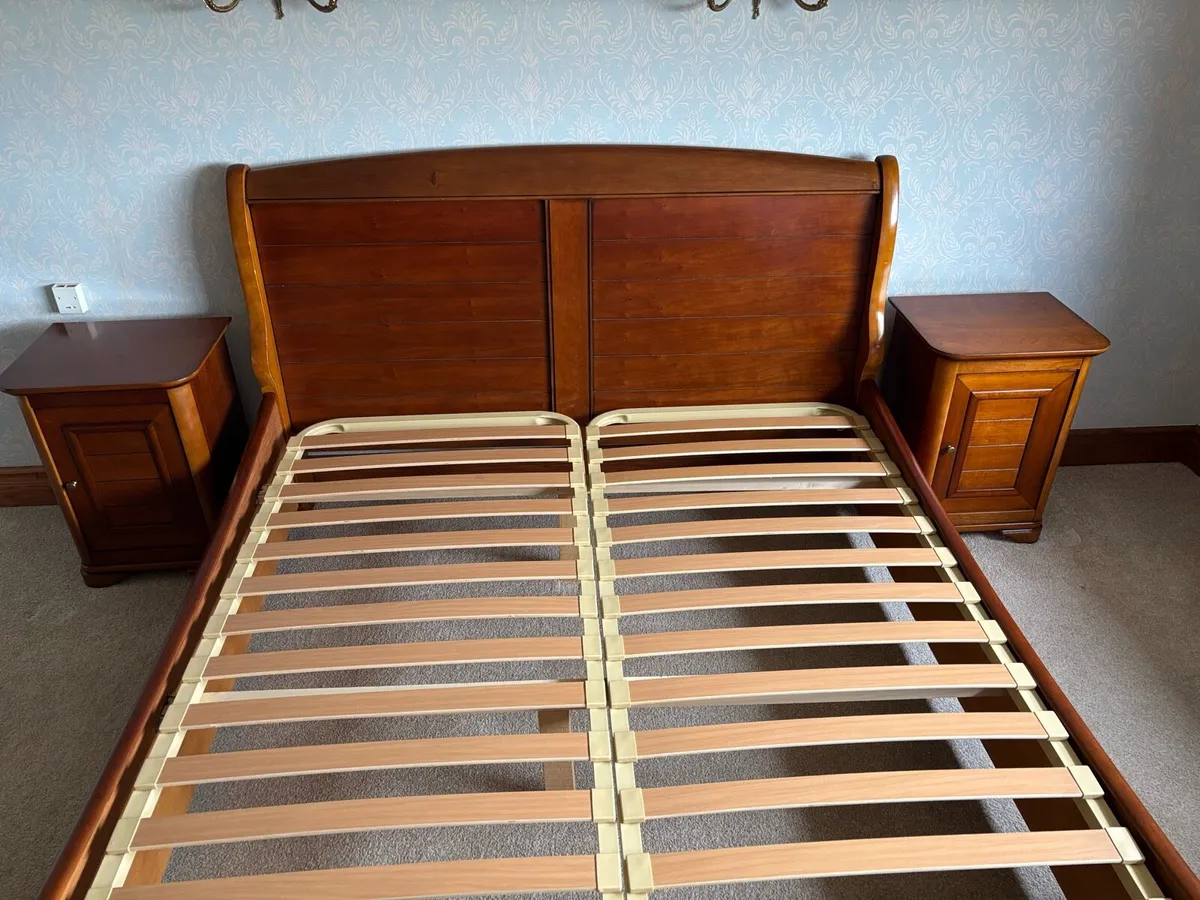 Cherry wood bed, lockers and dressers - Image 1
