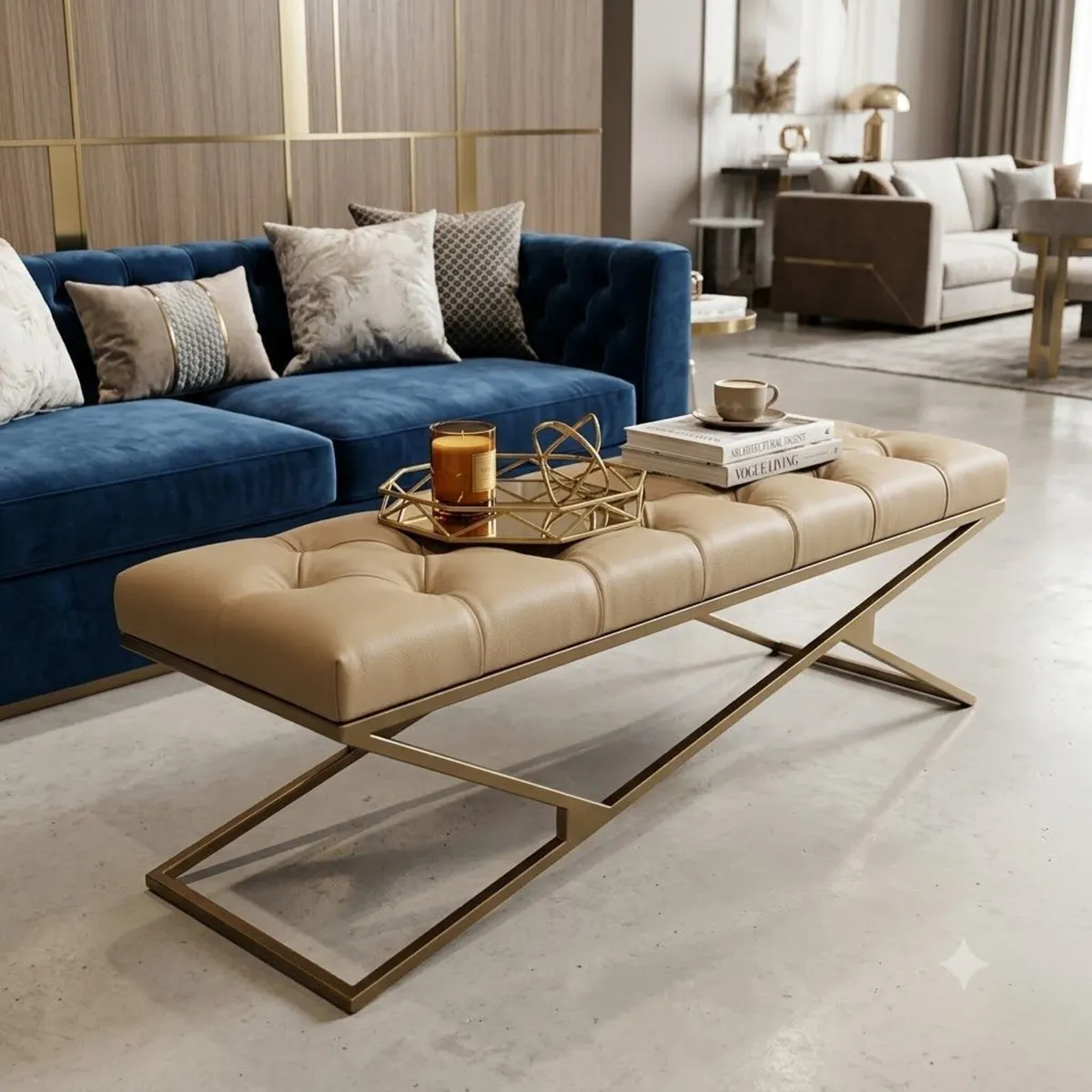Luxury Chesterfield Bench – Gold Frame - Image 2