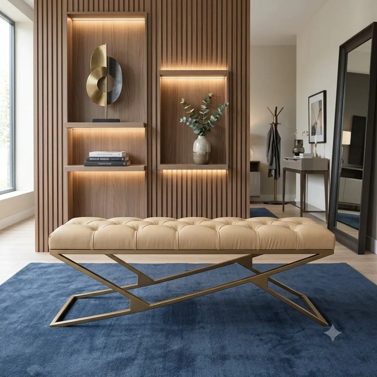 Luxury Chesterfield Bench – Gold Frame - Image 3