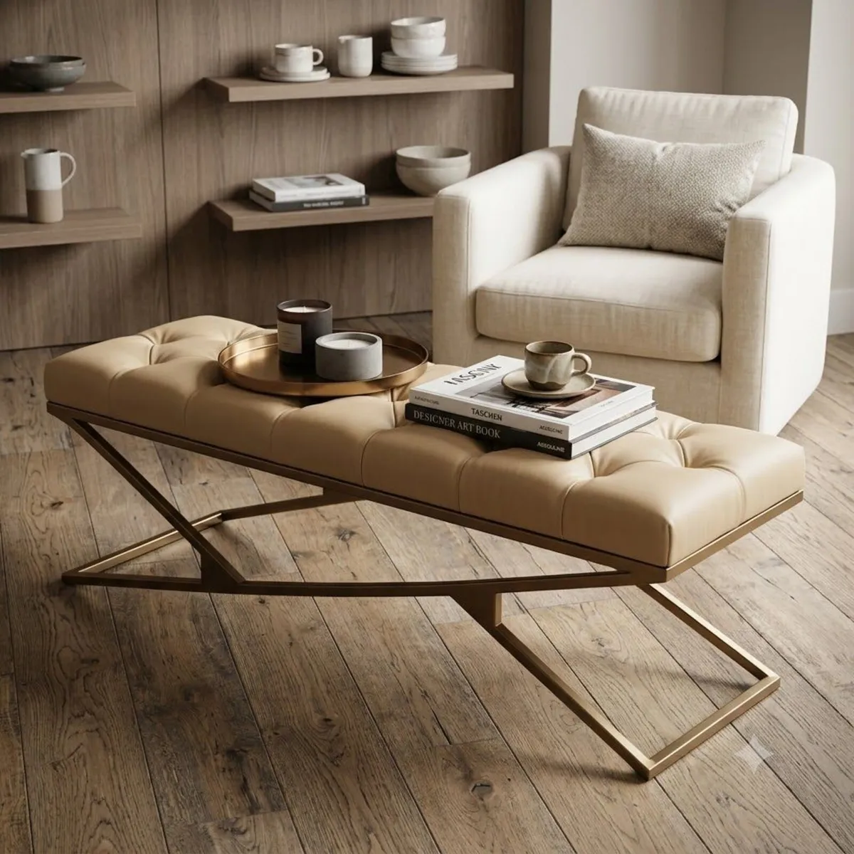 Luxury Chesterfield Bench – Gold Frame - Image 1