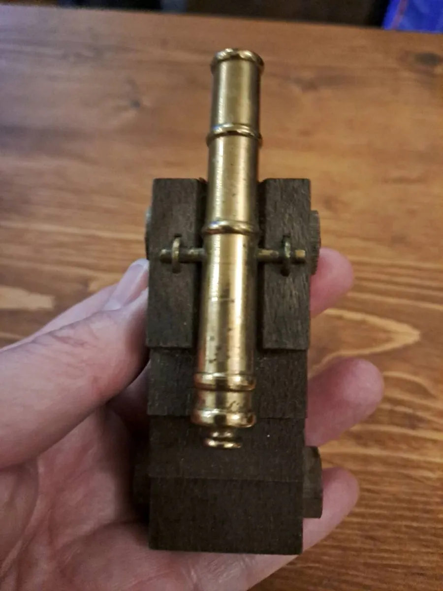 Vintage Miniature Brass Cannon on Wooden Carriage - Image 4