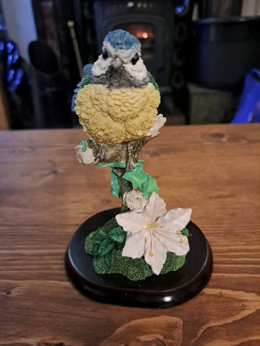 Detailed Blue Tit Bird Figurine Flowering Branch - Image 1