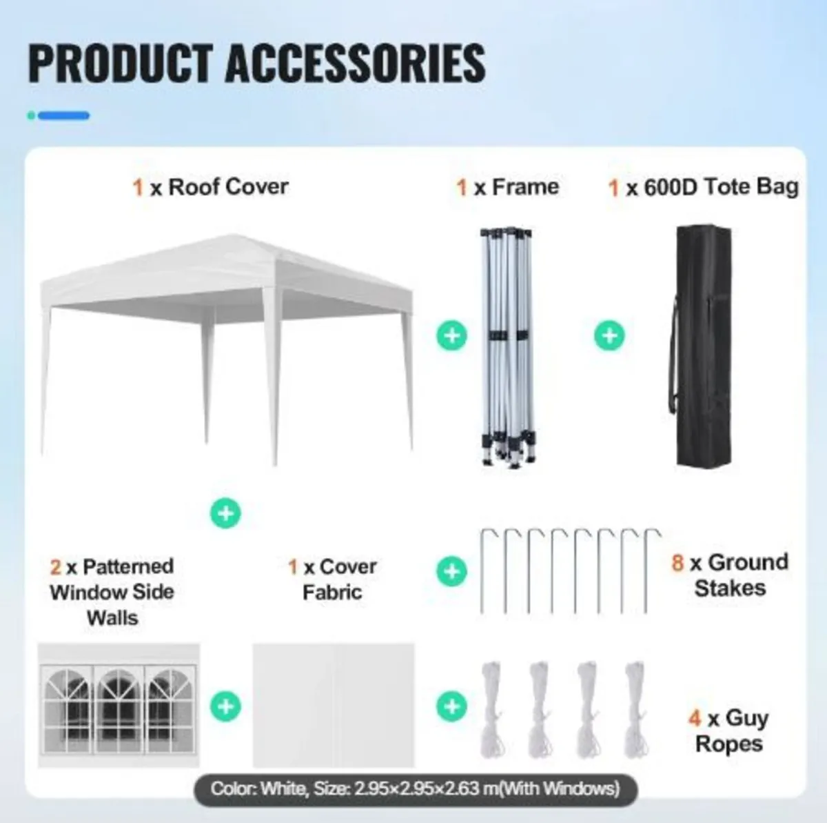 Pop Up Canopy, 2.95 x 2.95 m Instant Canopy - Image 2