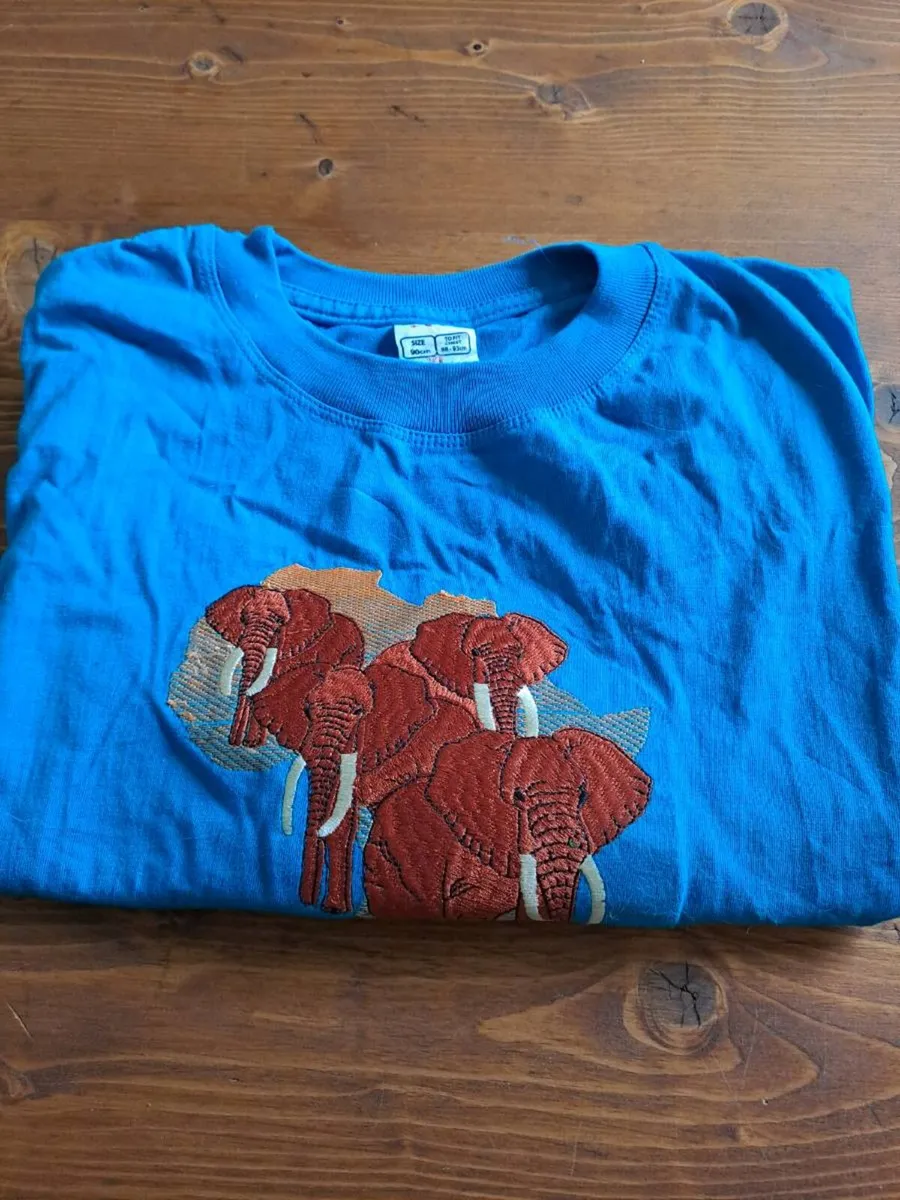 Zambia Elephant Embroidered T-Shirt – Size XL - Image 1