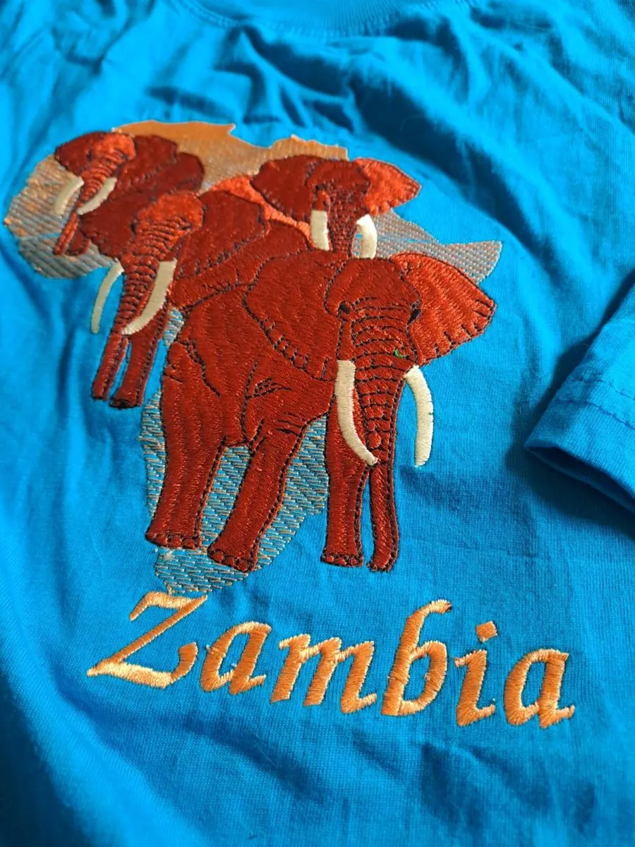Zambia Elephant Embroidered T-Shirt – Size XL - Image 3