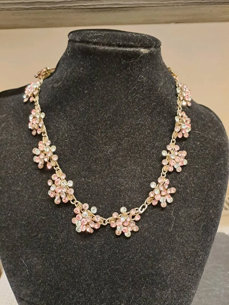 Vintage NB Crystal Floral Statement Necklace - Image 1