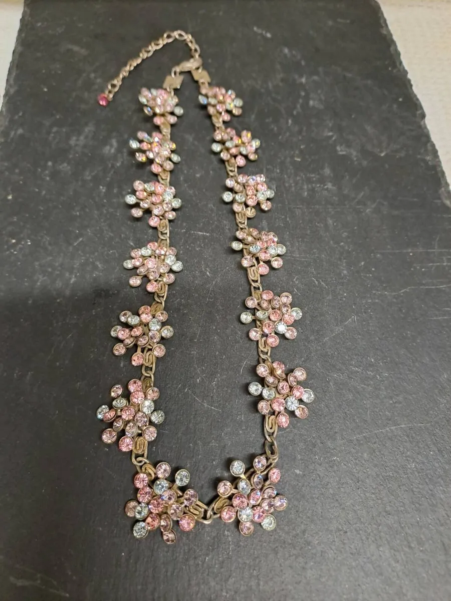 Vintage NB Crystal Floral Statement Necklace - Image 3