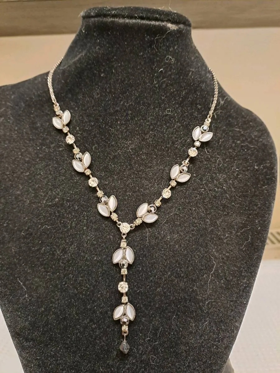 M&S Statement Necklace – Black, White & Crystal - Image 1