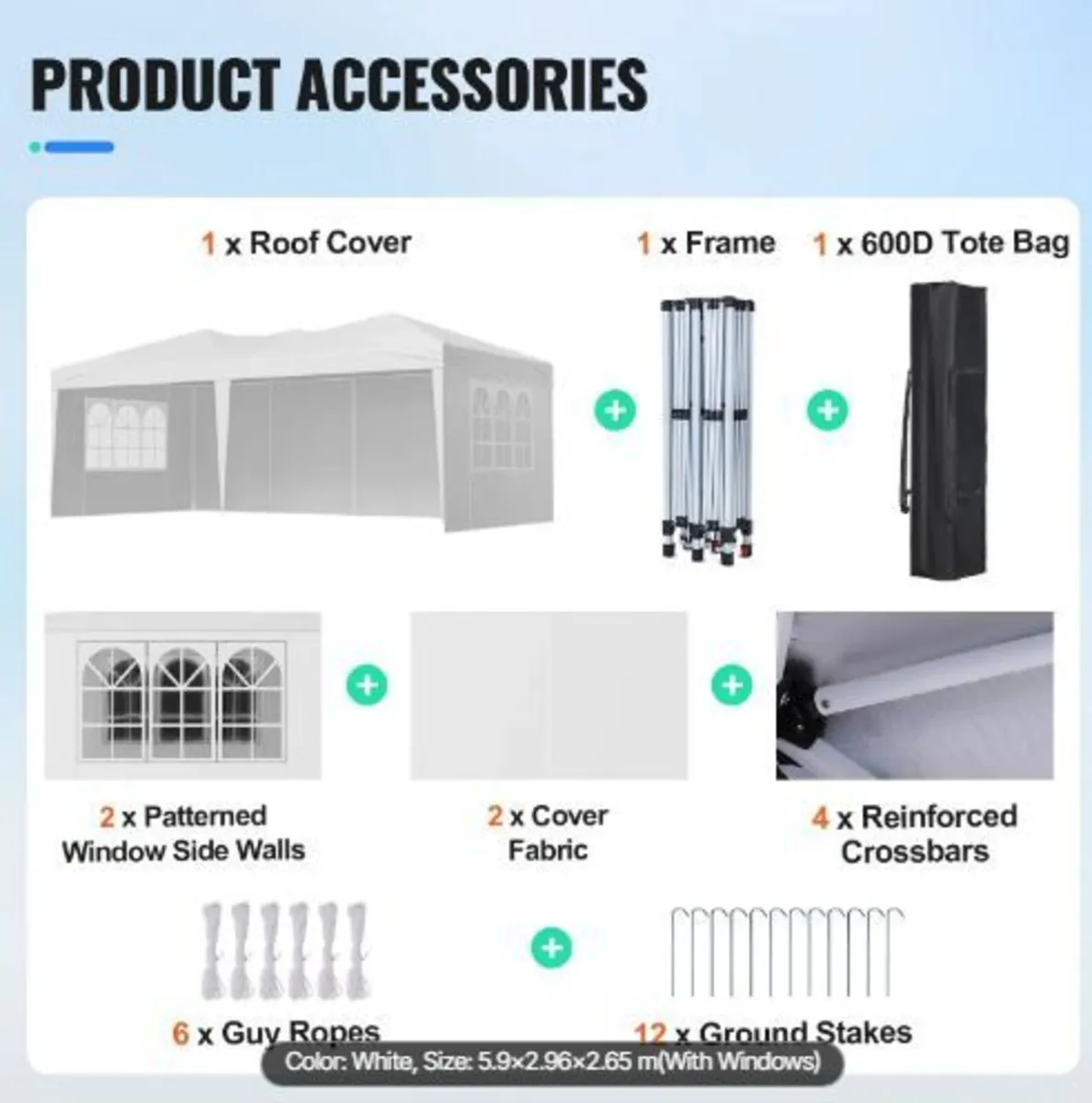 Pop Up Canopy, 5.9 x 2.96 m Instant Canopy - Image 3