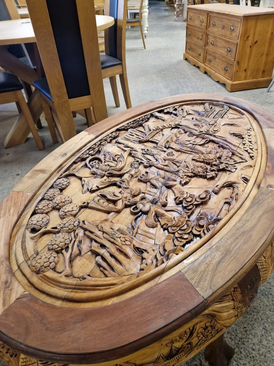 Vintage carved oak Chinese coffee table - Image 3