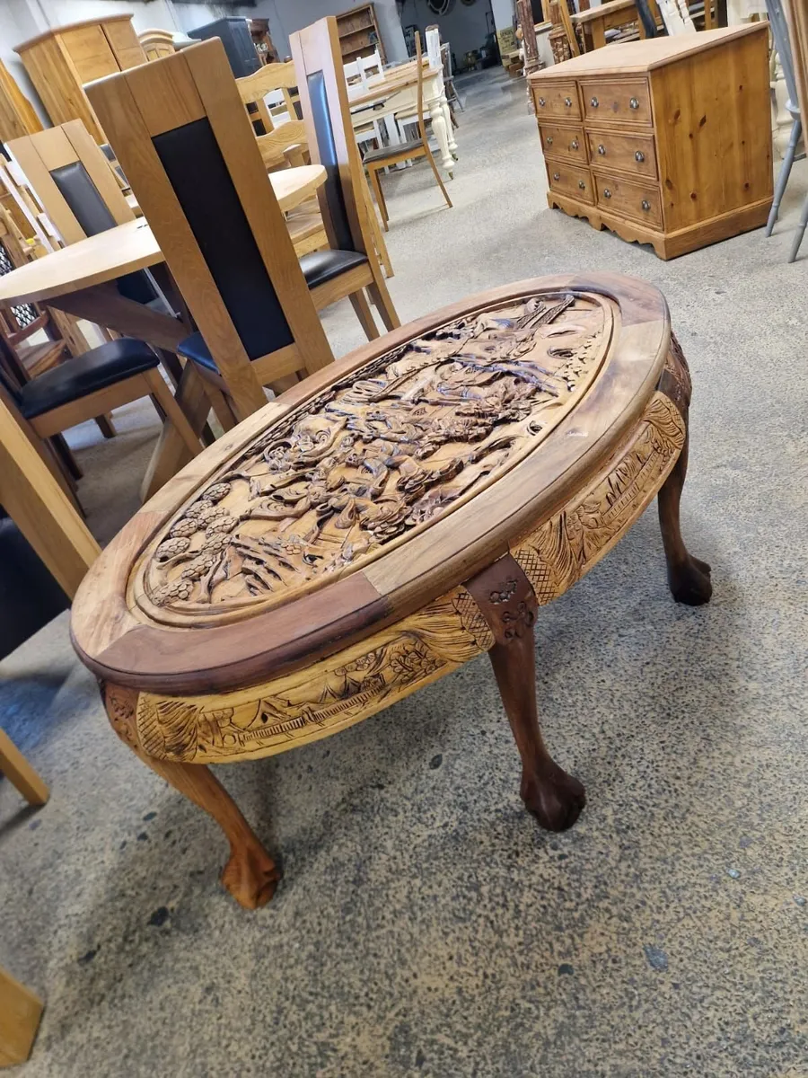Vintage carved oak Chinese coffee table - Image 4
