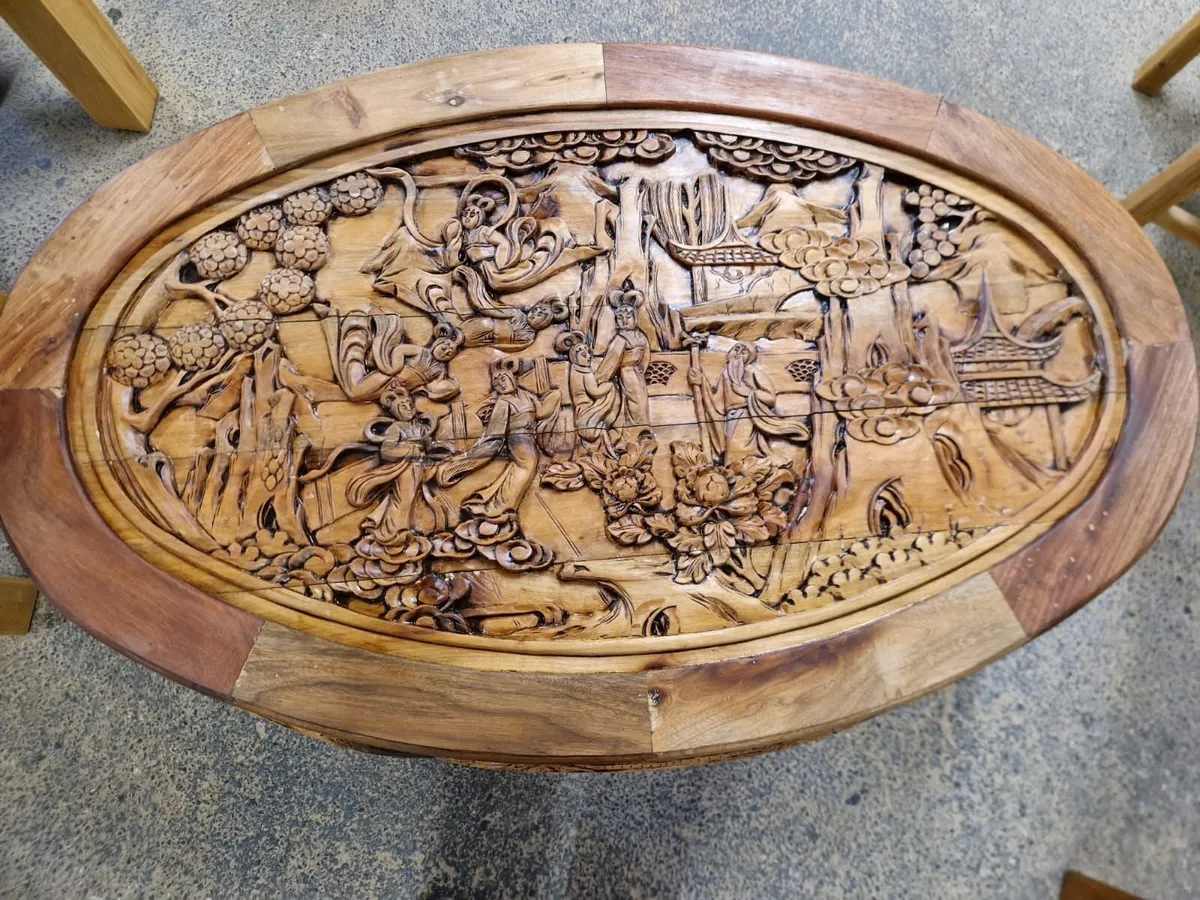 Vintage carved oak Chinese coffee table - Image 3