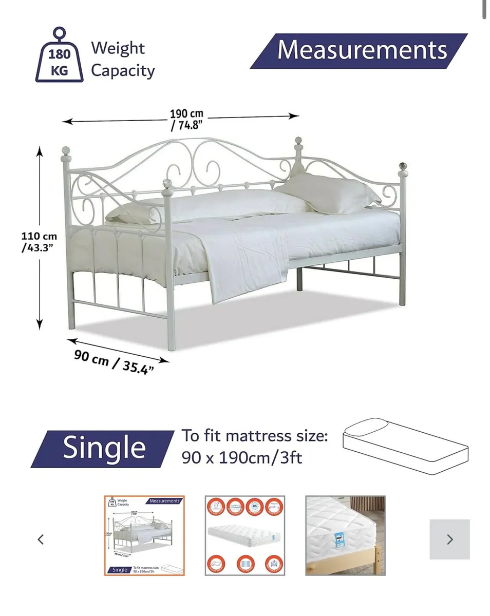 White metal frame Day Bed(Single) - Image 2