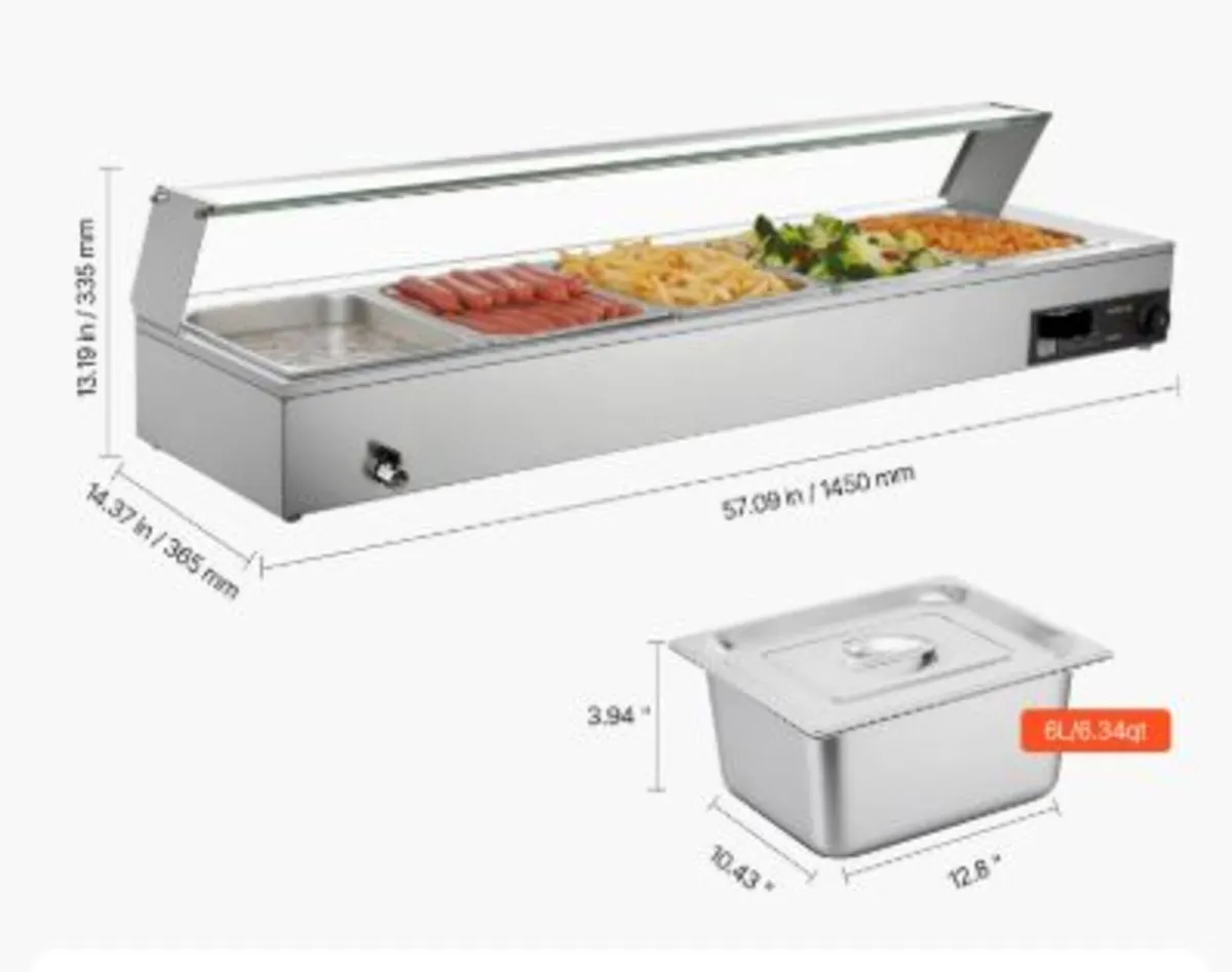 Commercial Food Warmer, 1500W Electric Stainless - Image 2