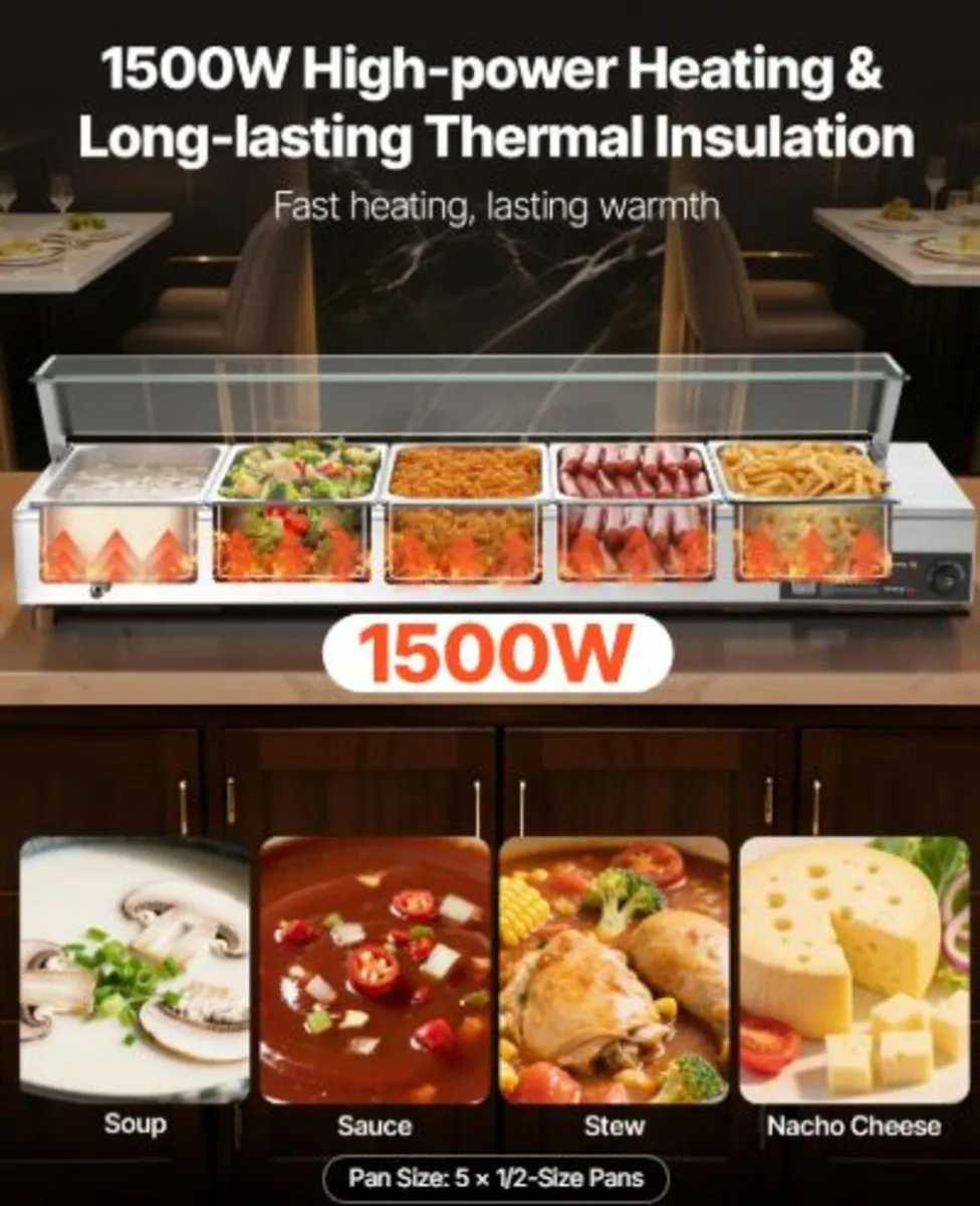 Commercial Food Warmer, 1500W Electric Stainless - Image 3