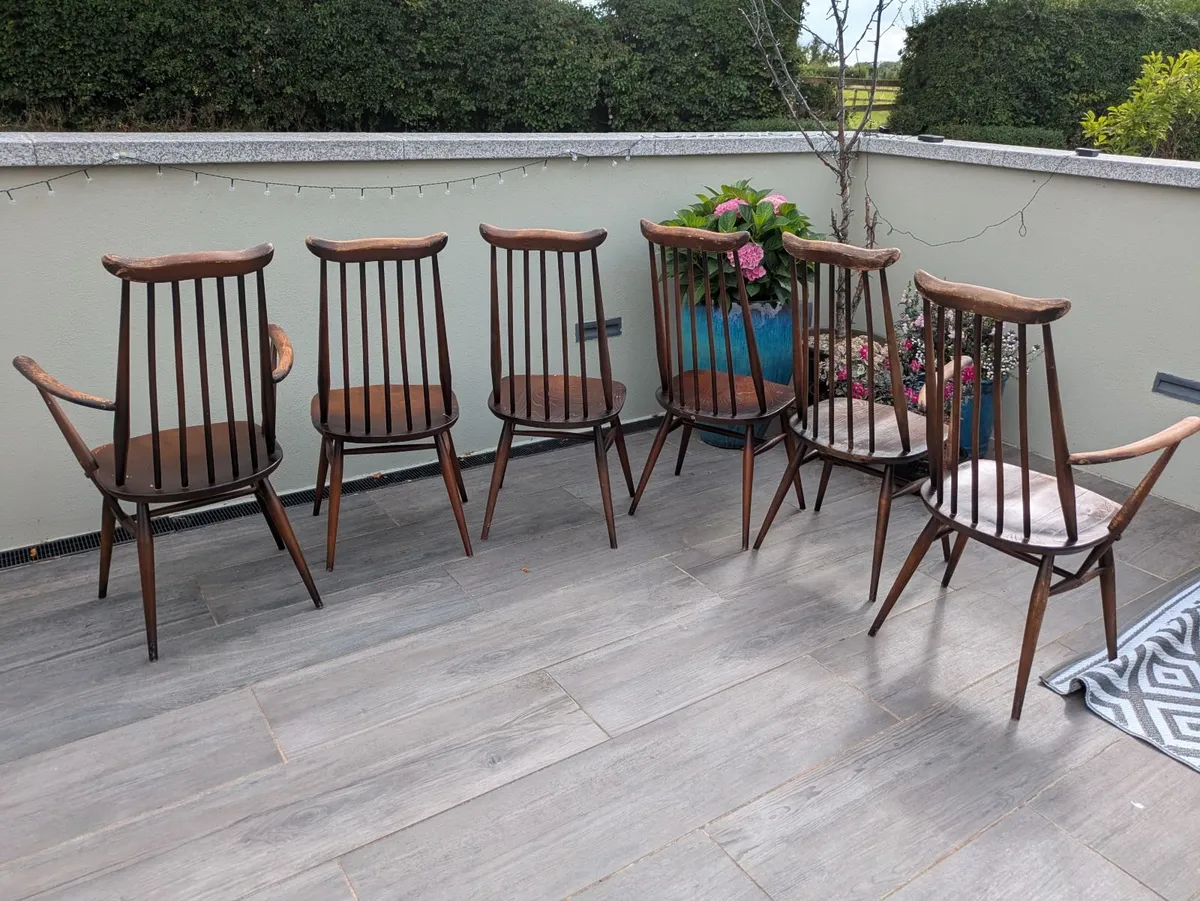 Set of 6 Vintage Ercol "Goldsmith" Dining Chairs - Image 4