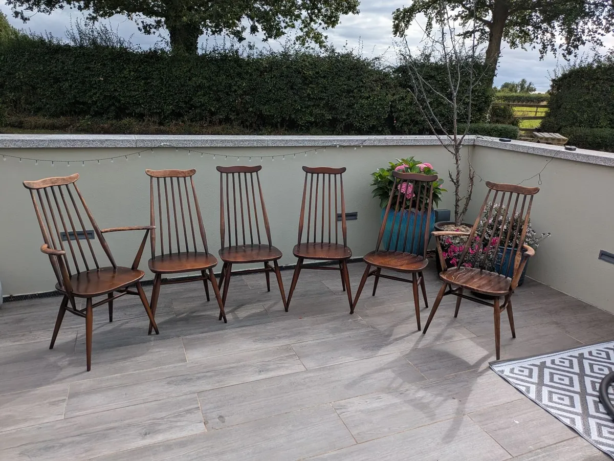 Set of 6 Vintage Ercol "Goldsmith" Dining Chairs - Image 1