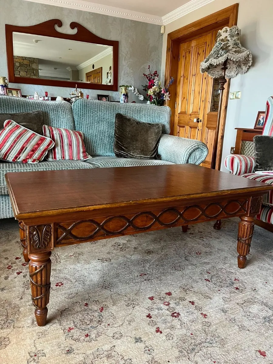 Solid Wood Rectangular Coffee Table with Carved De