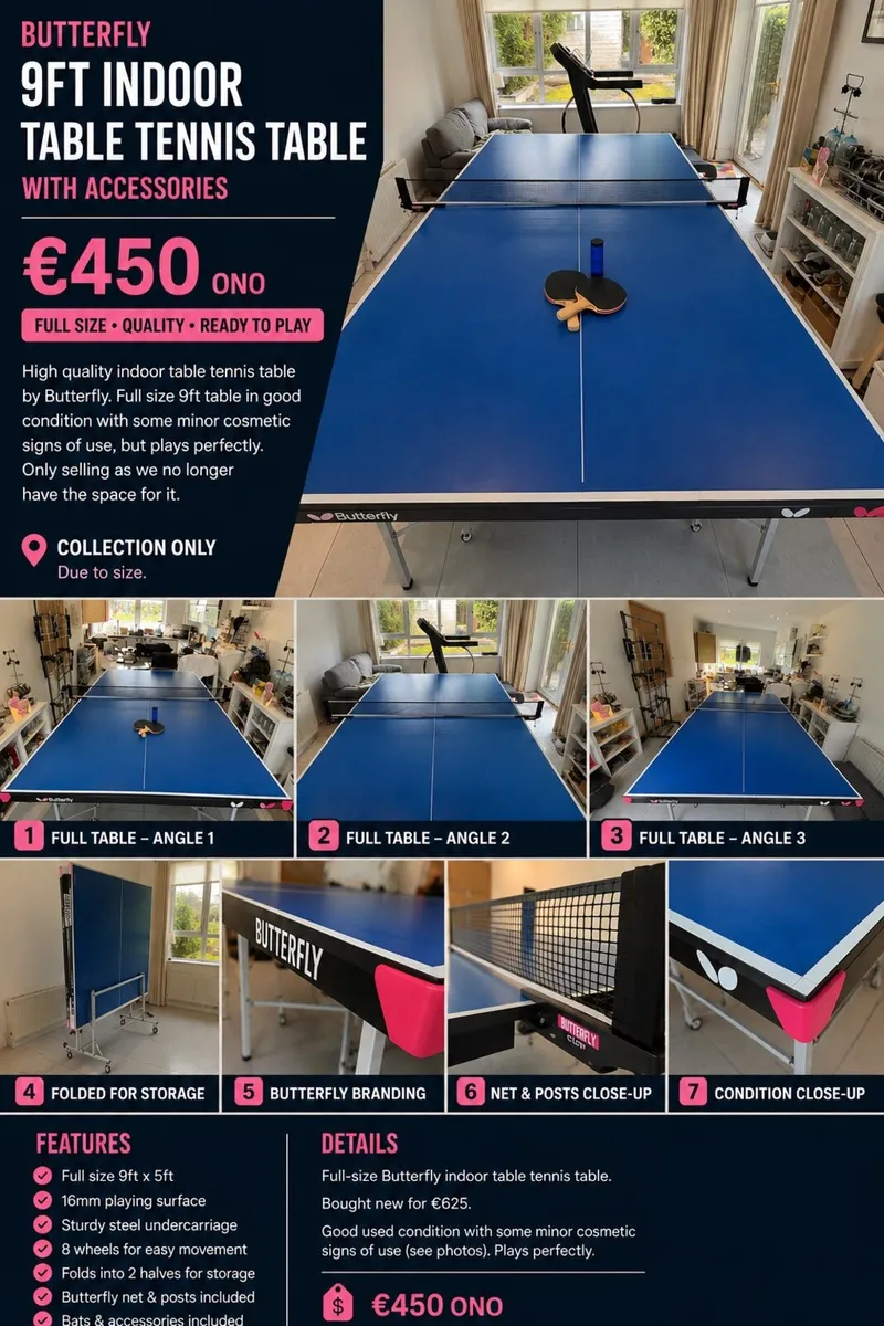 Butterfly 9ft Indoor Table Tennis Table