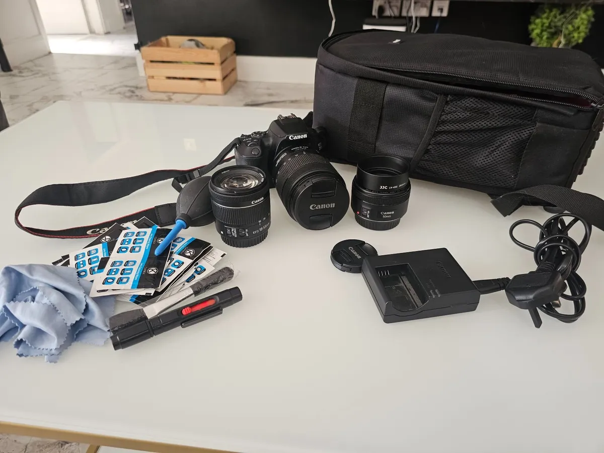 Canon EOS 250D DSLR camera, 3 lenses & accessories - Image 1
