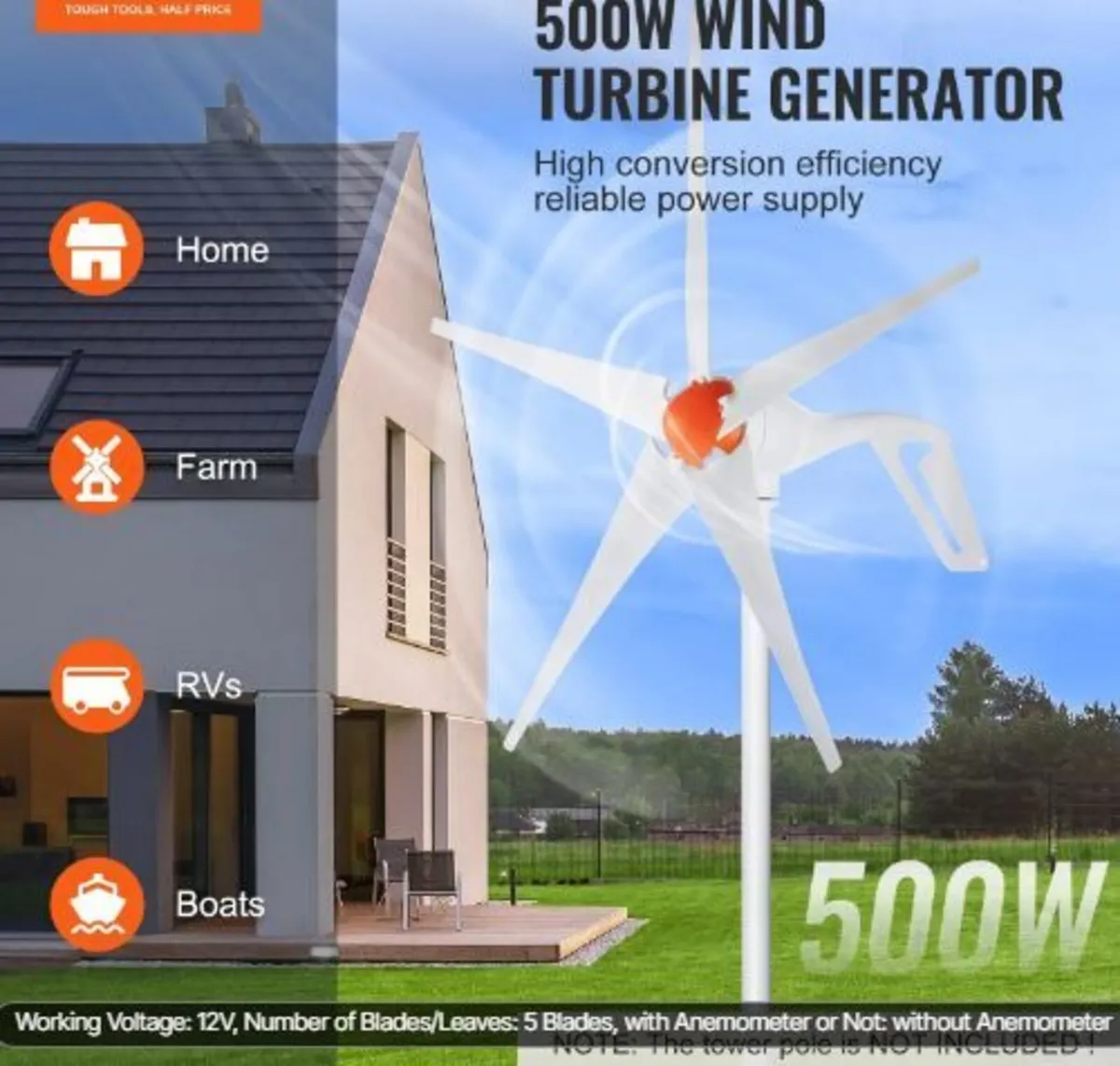 500W Wind Turbine Generator, 12V Wind - Image 3