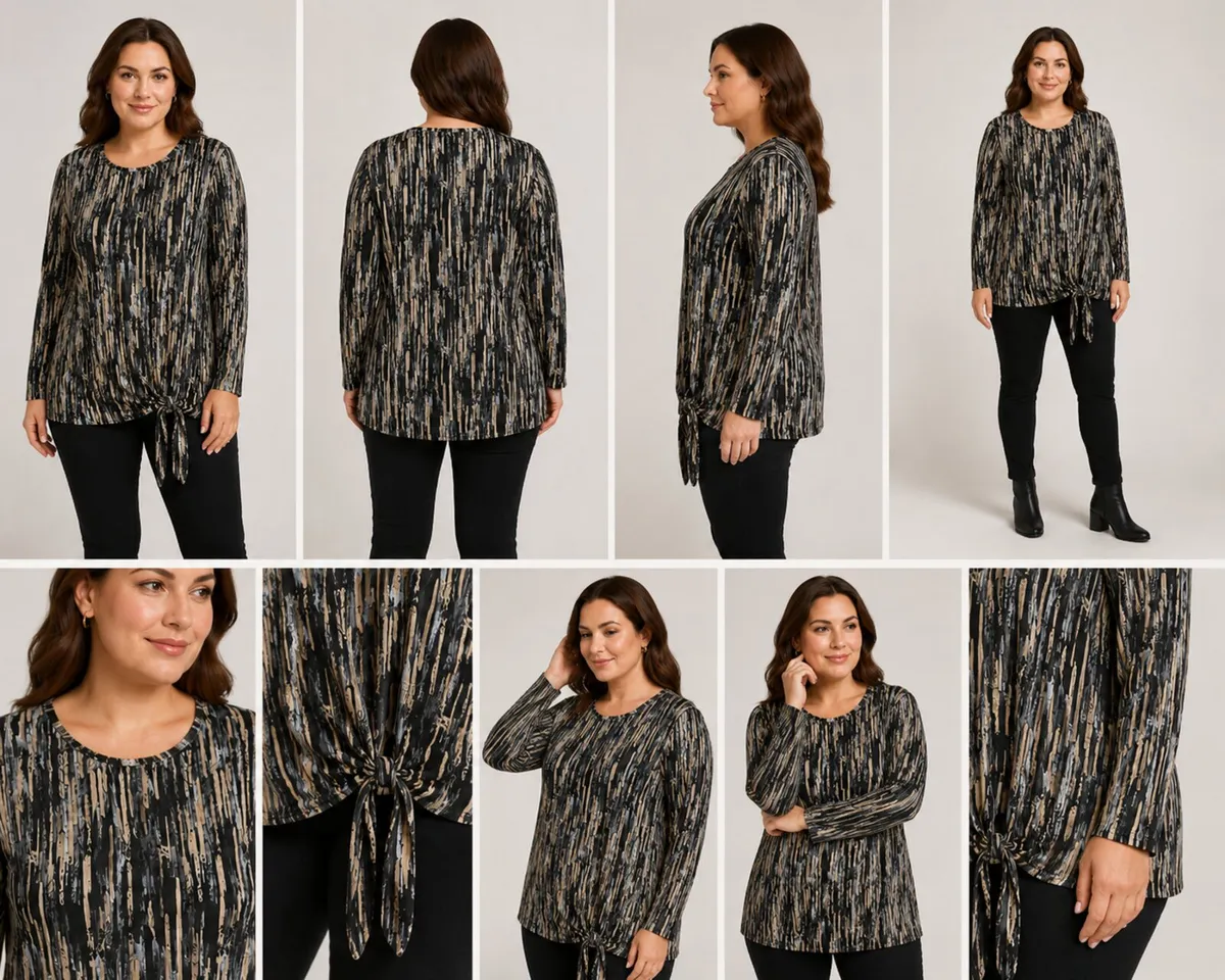 Abstract Print Long Sleeve Tie-Side Blouse – Black - Image 2