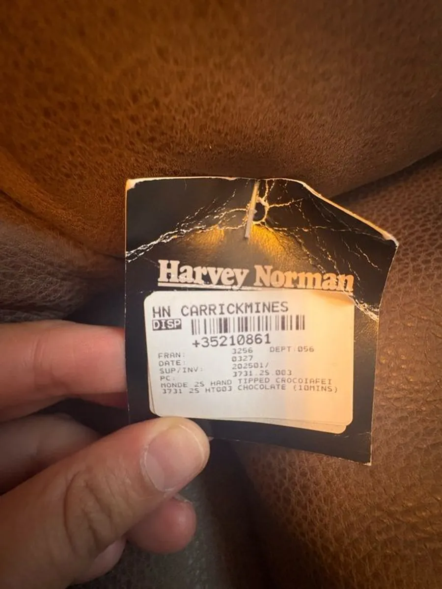Leather sofa with original harvey Norman tag still attached - Image 4