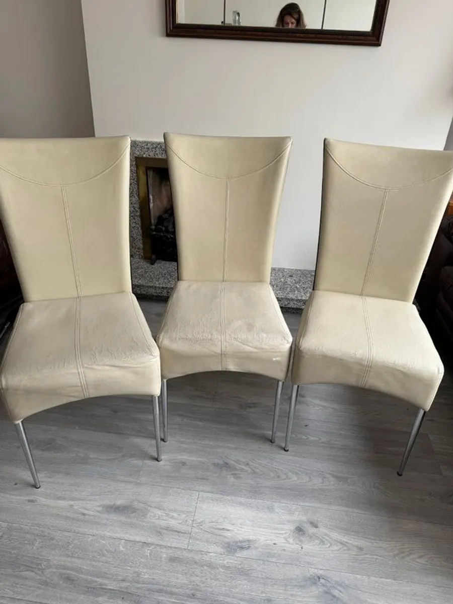 Faux Leather  Cream Tall backed chairs X3