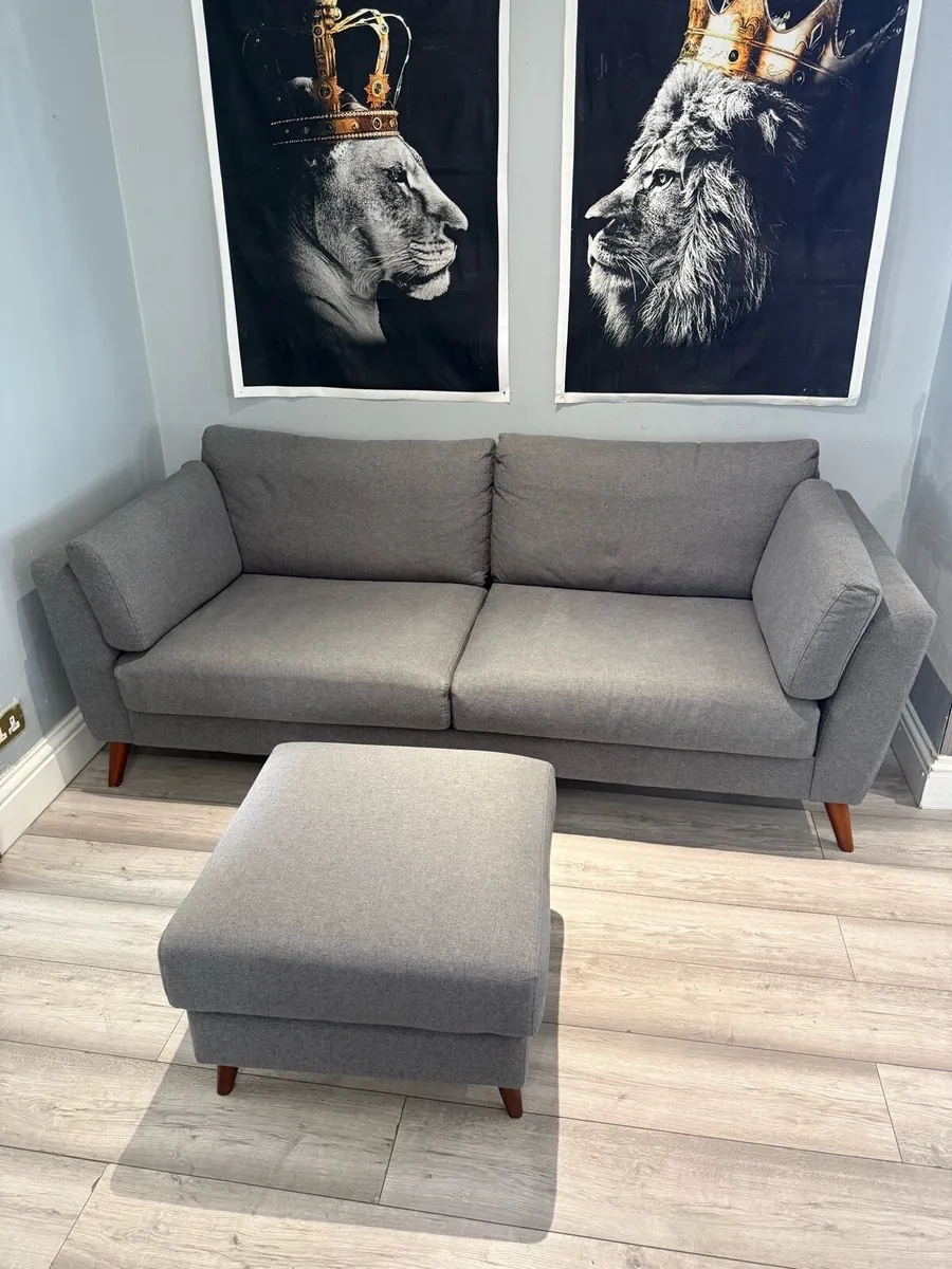 Grey 3-seater sofa with matching footstool - Image 4