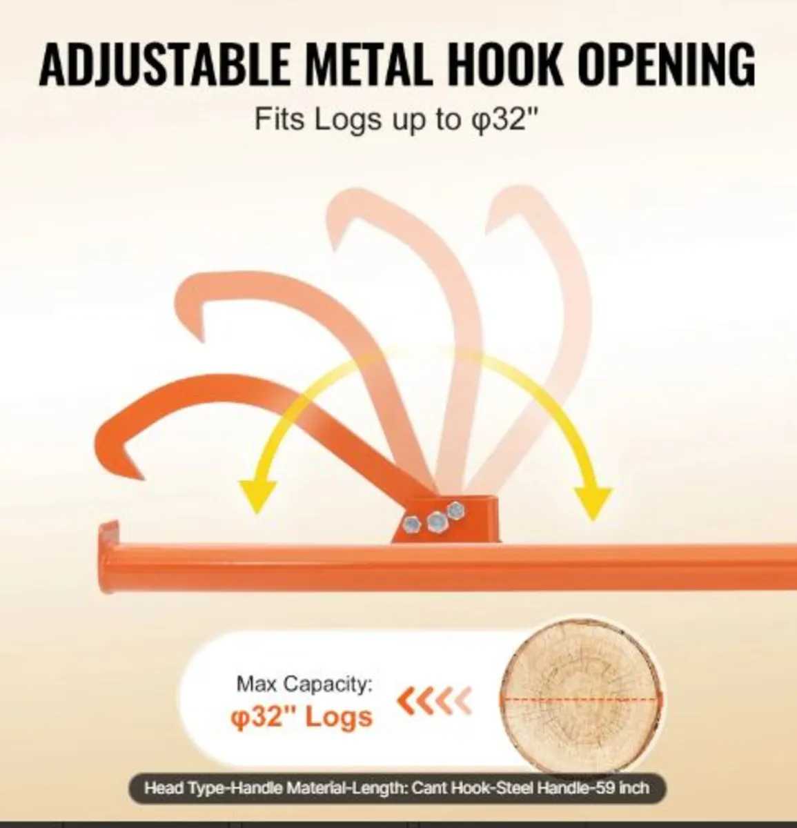 Cant Hook Tool, 59 in,Heavy Duty Steel Log Roller - Image 2