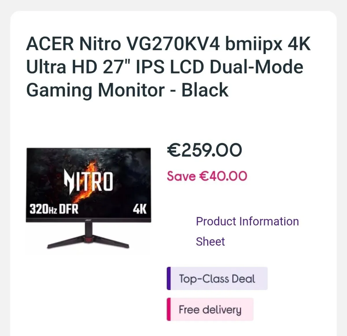 Acer curved gaming screen