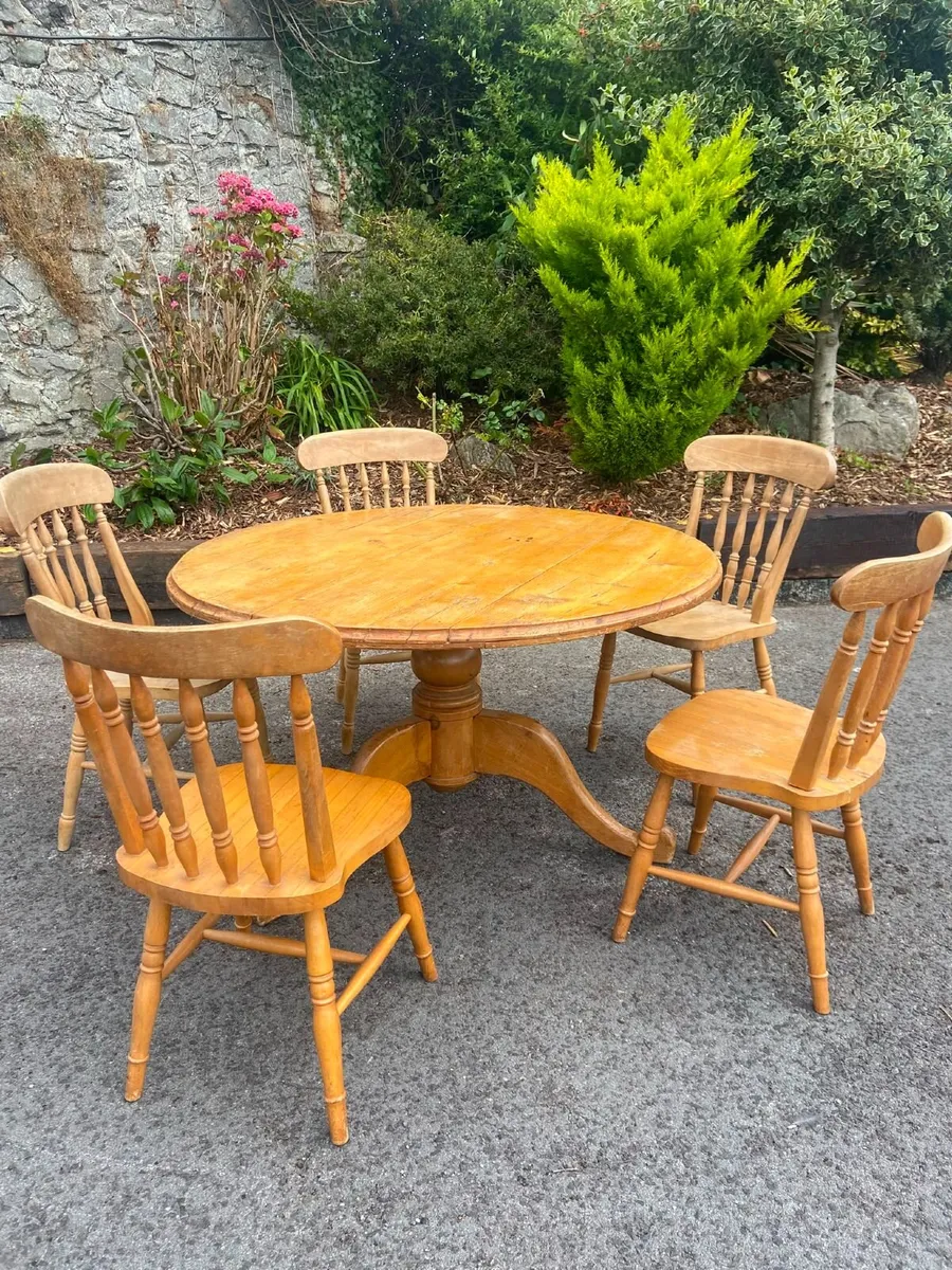 Stripped Pine Table and Chairs - Image 1