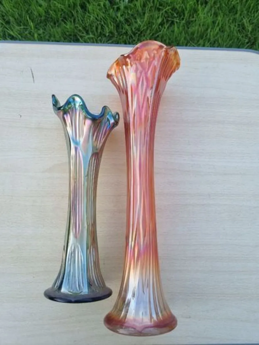 Antique Carnival Glass iridescent glass vases by F - Image 3