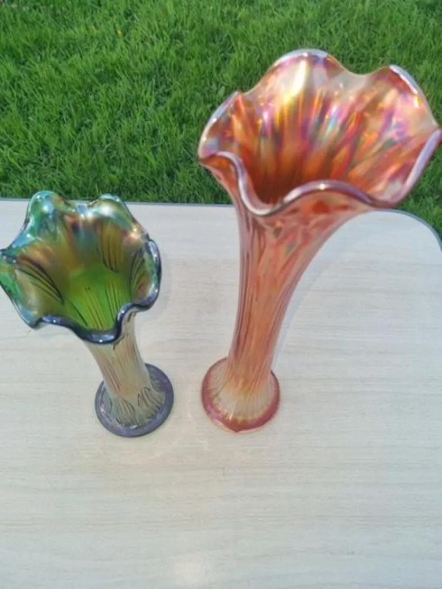 Antique Carnival Glass iridescent glass vases by F - Image 2
