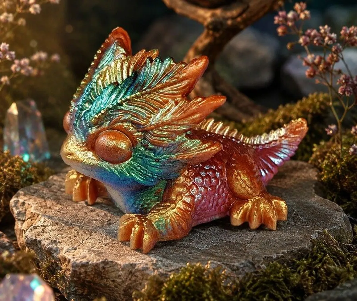 Handmade Iridescent Resin Dragon Figurine - Image 1
