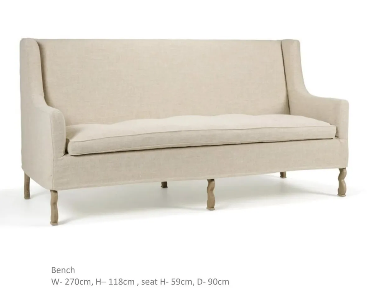 BENCH – Toffee Linen with Oak Legs - Image 1