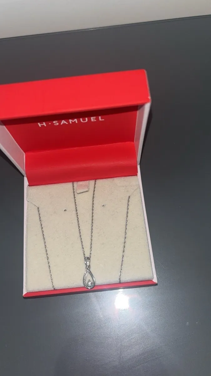 H.Samuel Sterling Silver Diamond Droplet Necklace - Image 2
