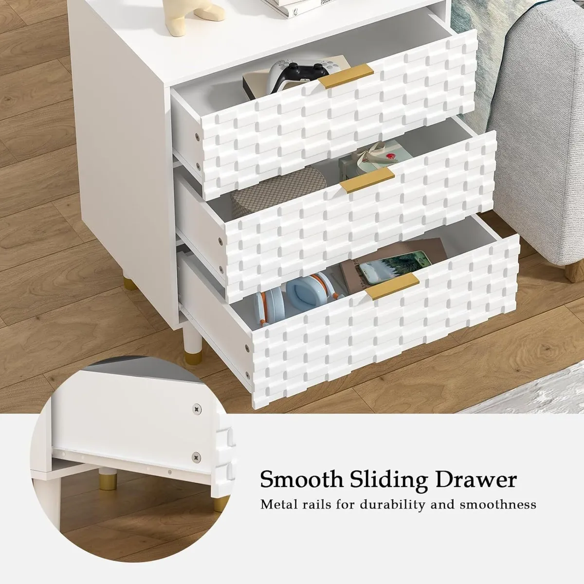 Bedside Table with 3 Drawers Morden Night Stand - Image 3