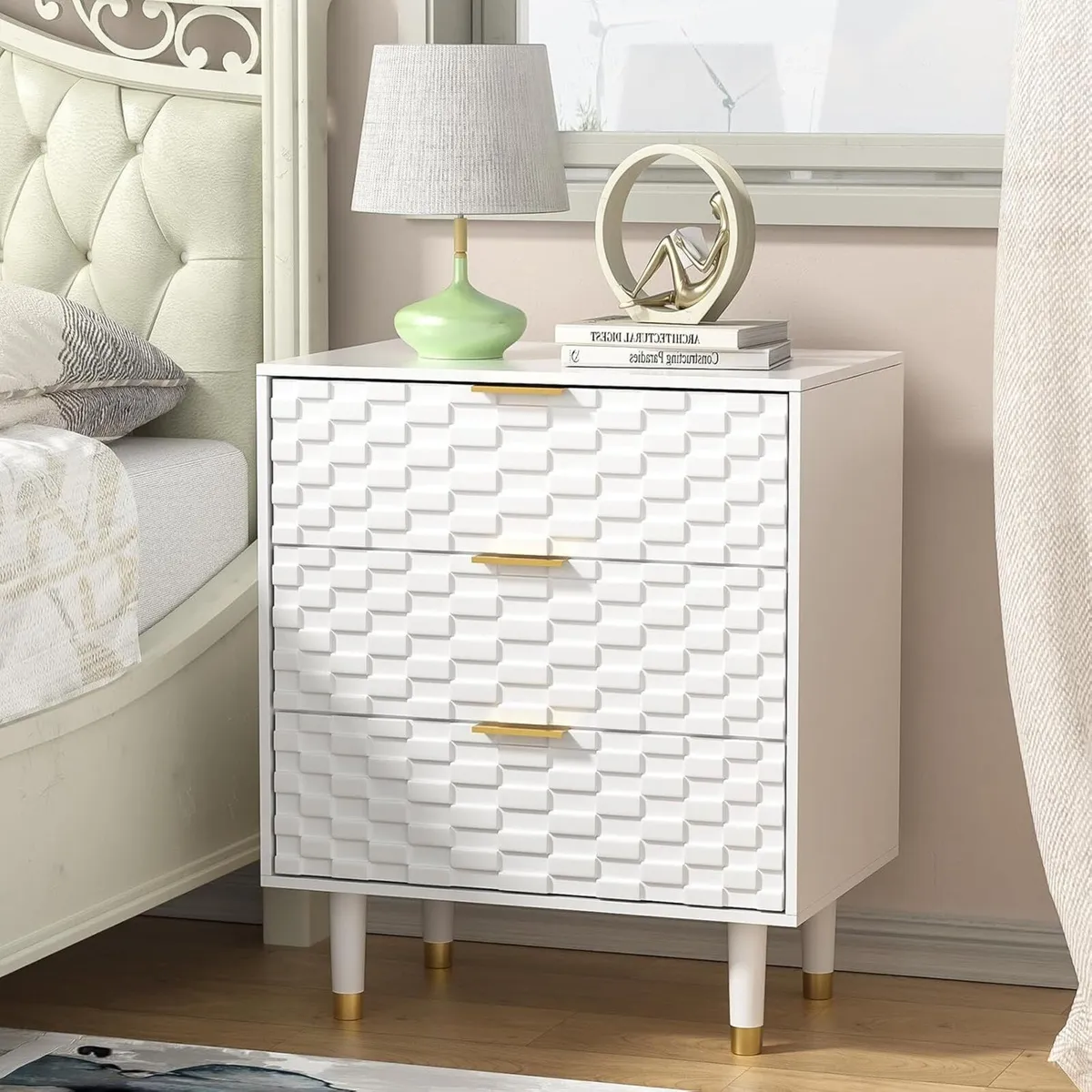 Bedside Table with 3 Drawers Morden Night Stand - Image 4