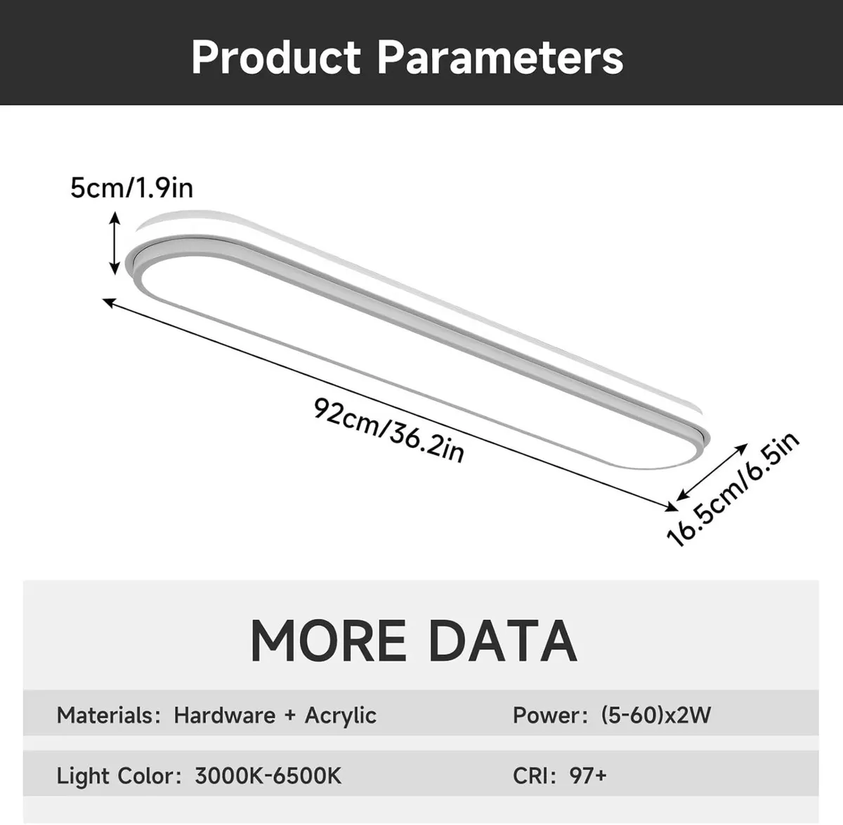 Metal LED Ceiling Light 65W Linear Lamp 6500K - Image 4