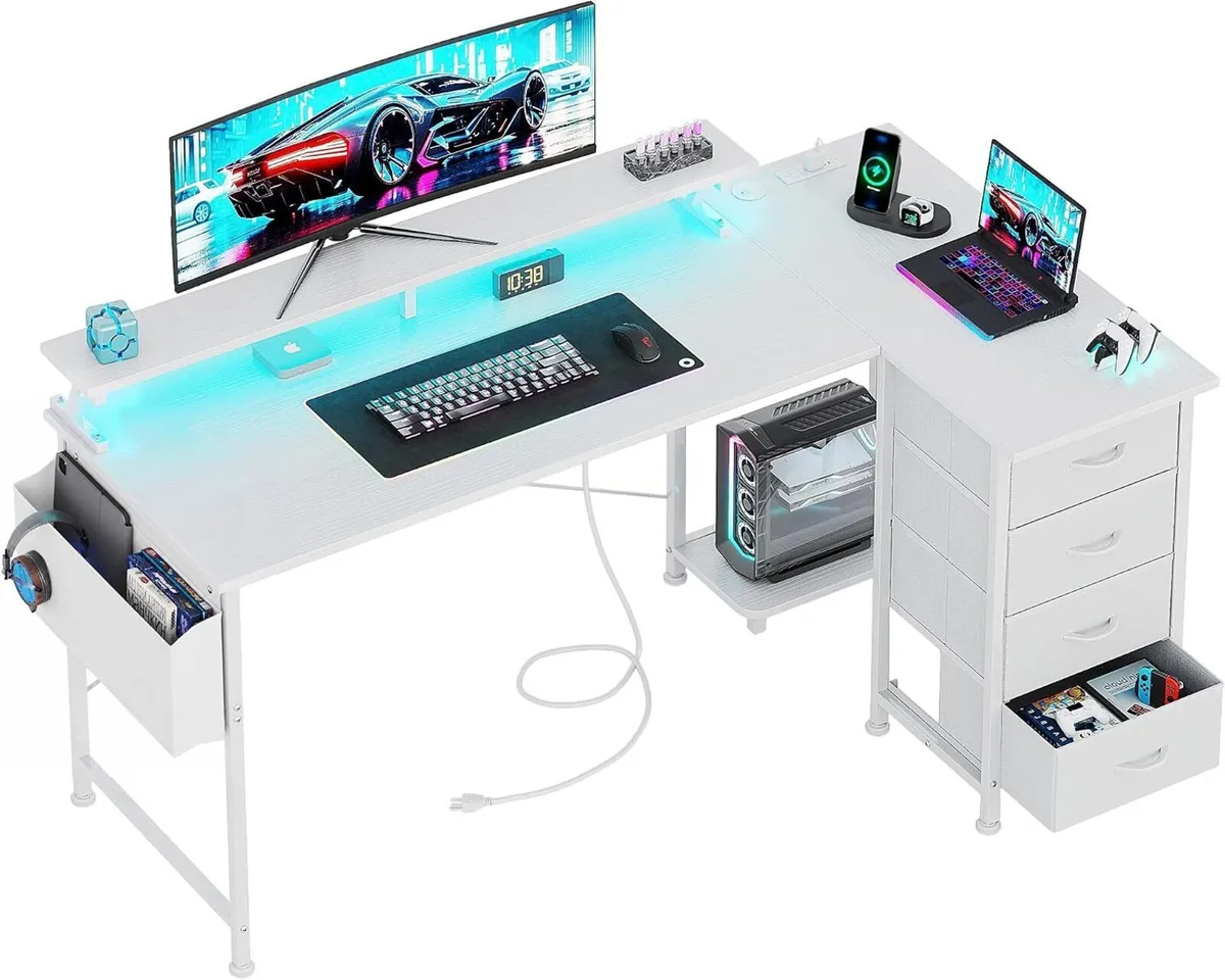 Corner Desk with 4 Drawers L Shaped Computer - Image 1
