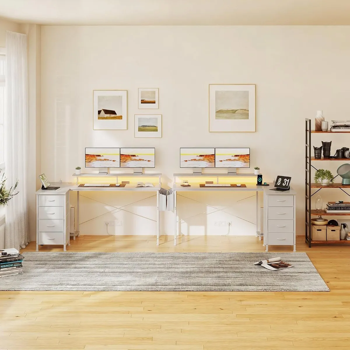 Corner Desk with 4 Drawers L Shaped Computer - Image 2