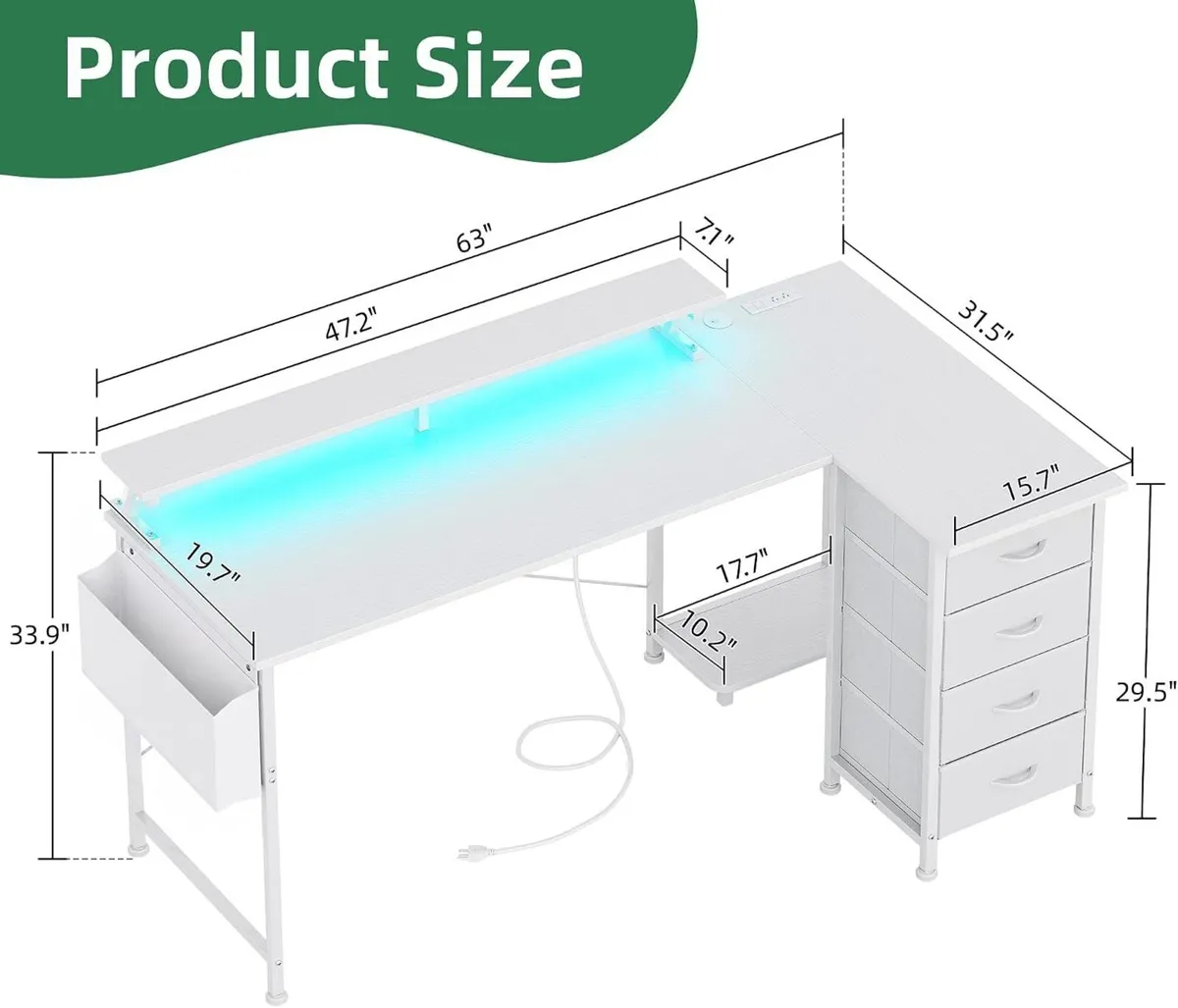 Corner Desk with 4 Drawers L Shaped Computer - Image 3